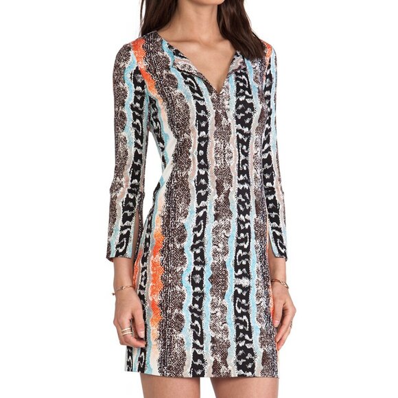 Diane von Furstenberg NEW REINA TWO Silk 3/4 Sleeve Mini Dress in Oasis Snake - Picture 6 of 8